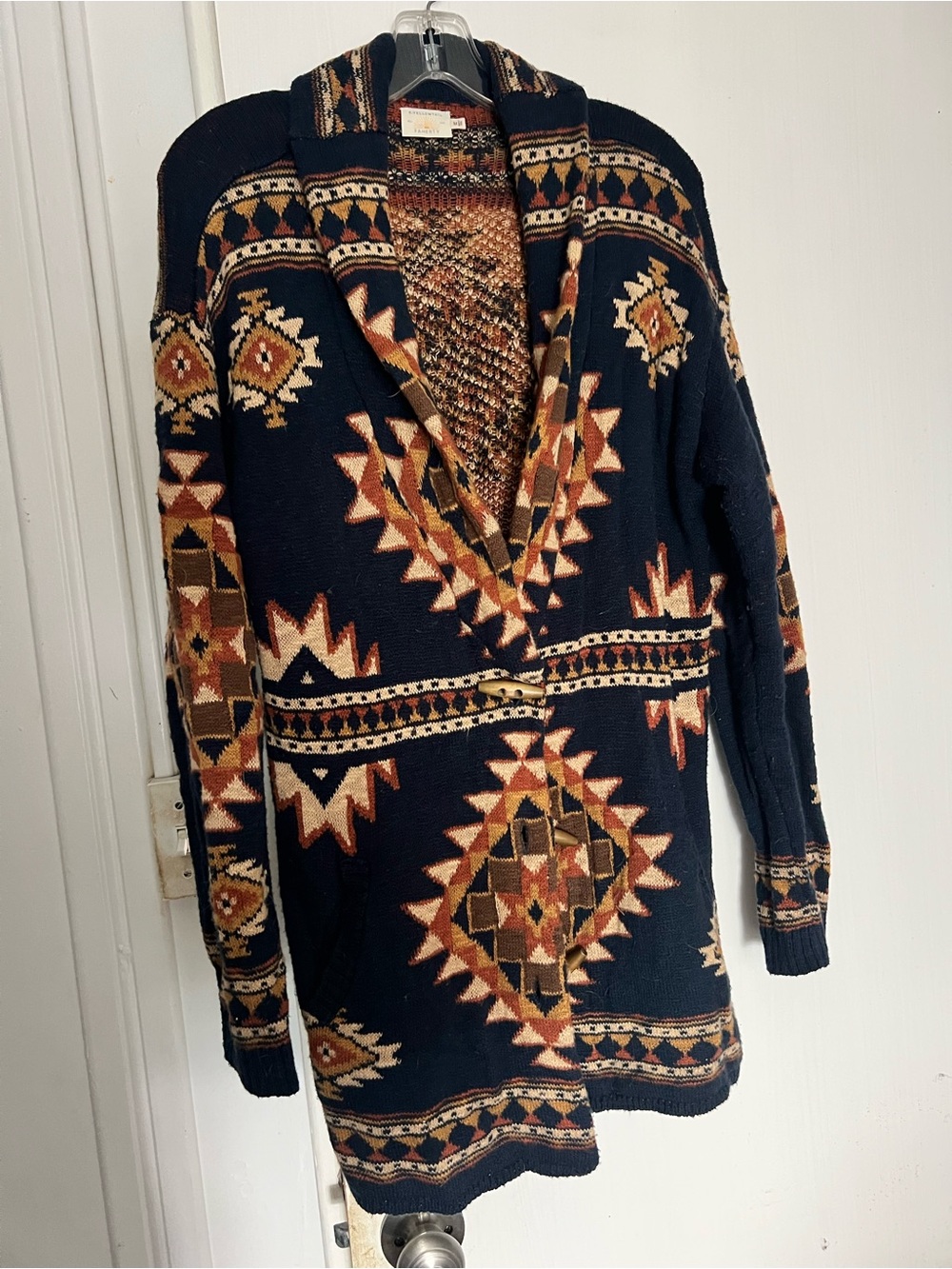 Faherty Black Cardigan with Tan and Brown Southwestern Pattern